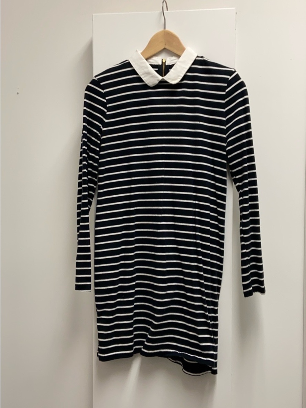 Forever 21 Black and White Striped Collared Long Sleeve Dress